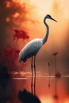Crane bird in the lake by haroulita