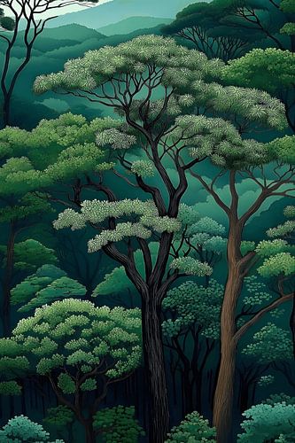 Vue de la peinture de la forêt verte