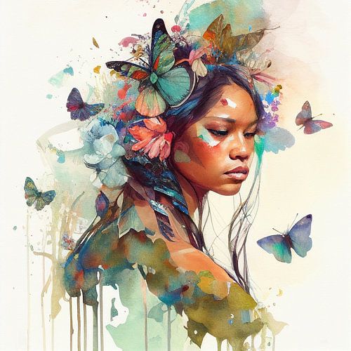 Florale inheemse krijgersvrouw vlinderdans