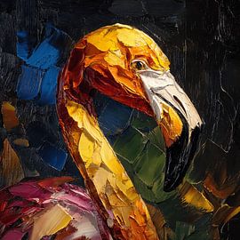 Expressief Flamingo portret in olieverf van Stad & Wand