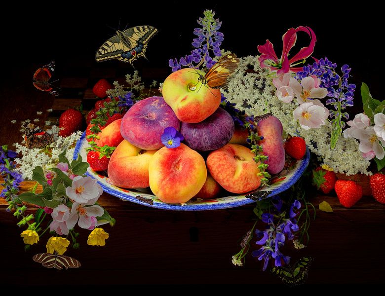 Nature morte 'Pêches et sureau'. par Willy Sengers