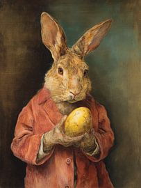 Easter bunny with golden egg in classic light