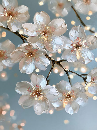 Witte bloesem met gouden lichtjes