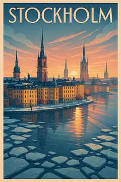 Stockholm Zweden Zonsondergang Reflecties van Travel Shop
