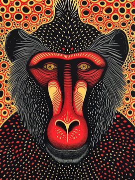 Abstract Mandrill portrait in red and orange by Frank Daske | Foto & Design