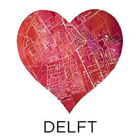 L'amour de Delft | Un plan de la ville dans un cœur sur WereldkaartenShop