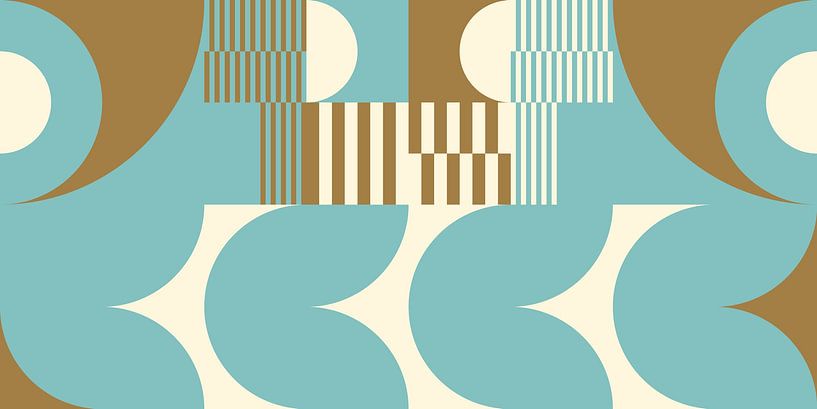 Abstrakte geometrische Kunst im Retro-Stil in Gold, Blau und Off-White Nr. 17 von Dina Dankers