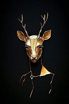 Golden stag abstract elegance on black by Digitale Schilderijen