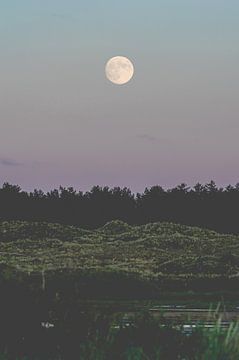 Volle Maan boven Terschelling tijdens de avondschemering