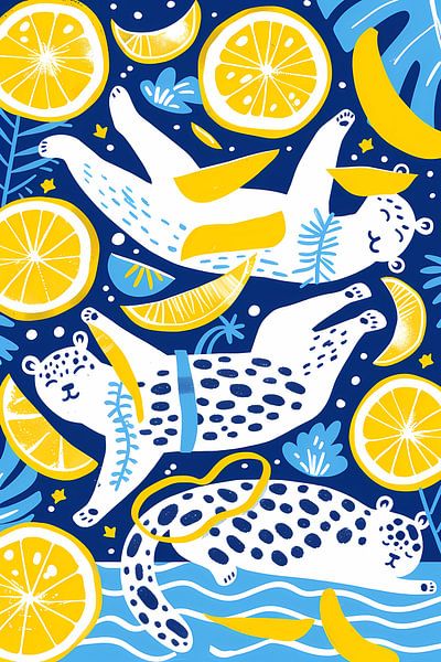 Playful Tigers in Citrus Ocean by Imperial Art House