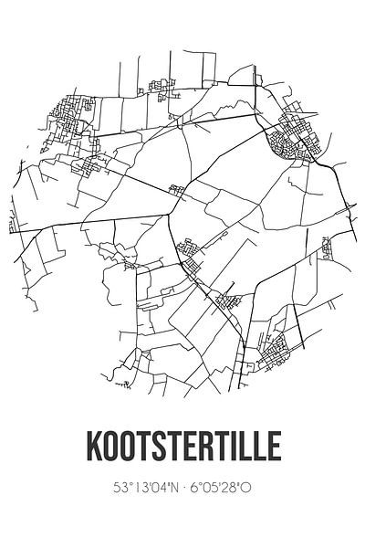 Kootstertille (Fryslan) | Map | Black and white by Prints of Place