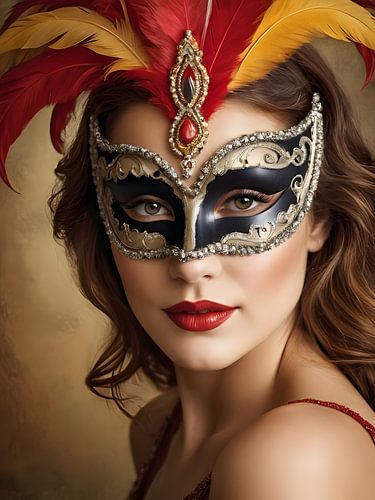 A woman in a carnival mask