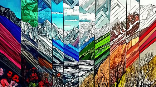 Four seasons in the mountain panorama