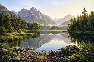 Lac de montagne - La journée commence