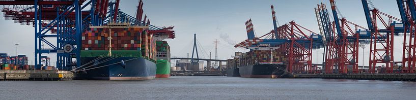 Navires porte-conteneurs dans le port de Hambourg au terminal par Jonas Weinitschke