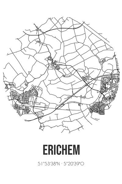Erichem (Gelderland) | Map | Black and white by Prints of Place