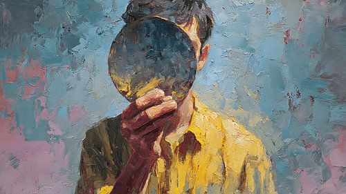 Portrait d'une identité perdue à travers un miroir aux reflets fragmentés dans l'art abstrait surréaliste