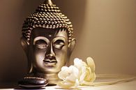 Buddha head with white roses by Tanja Riedel thumbnail