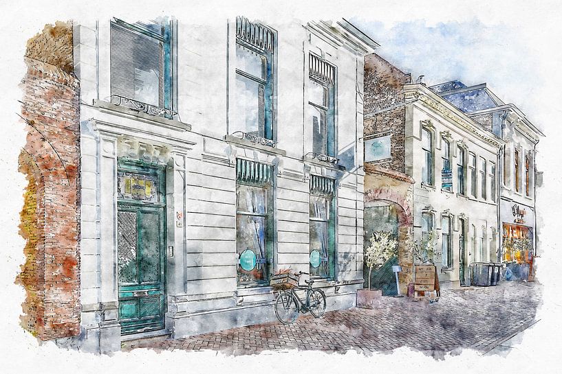 Lunchroom &quot;Noen&quot; à Roosendaal (aquarelle) par Art by Jeronimo