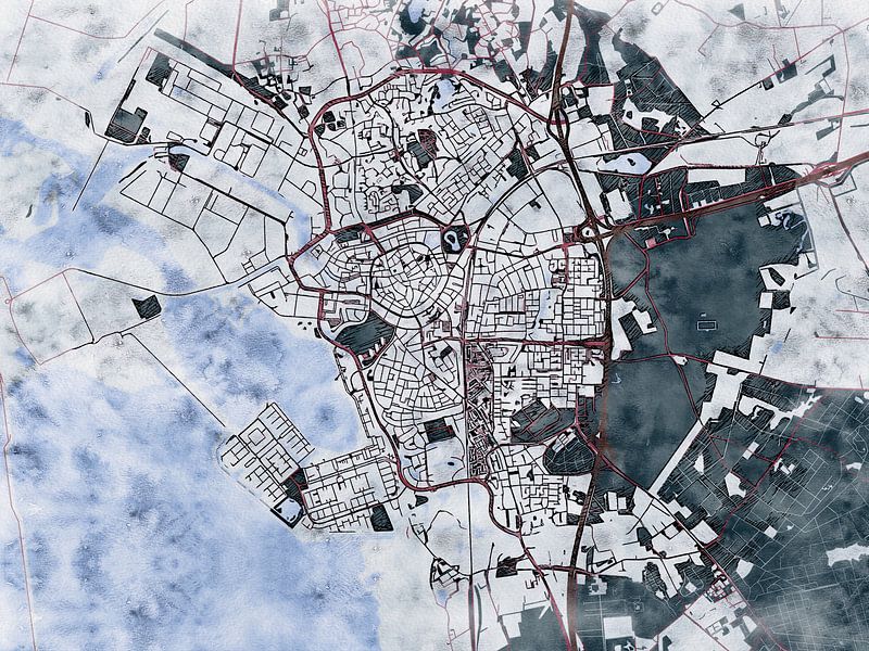 Kaart van Bergen op Zoom in de stijl 'White Winter' van Maporia