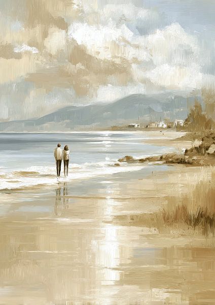 Romantic walk on the beach - oil painting by Niklas Maximilian