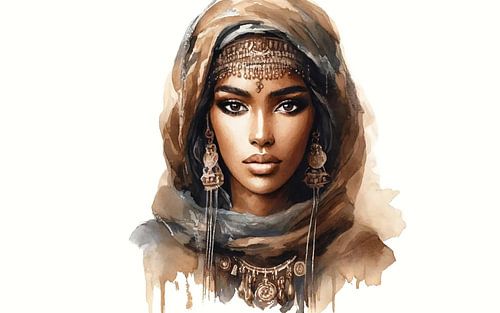 Desert Muse Watercolor Portrait by Chromatic Fusion Studio