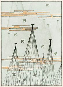 Skyscape with birds flying illustrastion