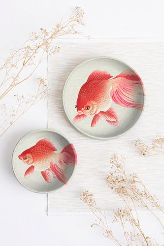 Japanese Dishes with Goldfish by Marja van den Hurk