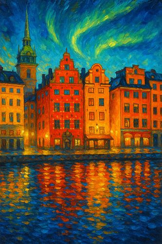 De kleurrijke weerspiegelingen van Stockholm - Gamla Stan bij nacht