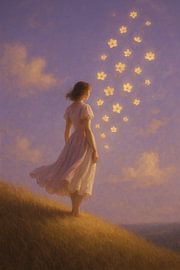 Light as Desire - Fille dans la brise du soir avec des fleurs sur Kleurenrijk