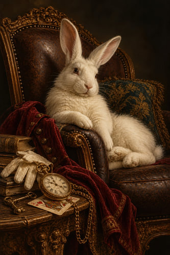 Witte Konijn -  Speels Alice in Wonderland Portret