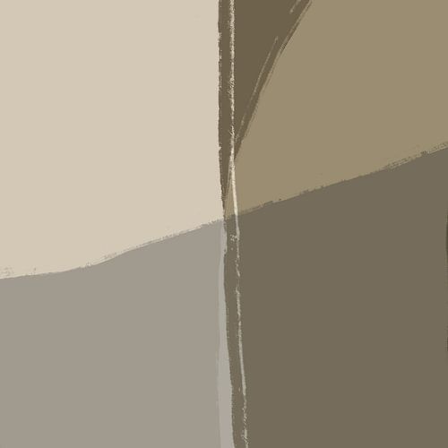Abstracte vormen en lijnen in kaki, wit en grijs.