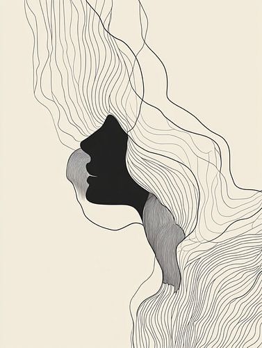 Dessin au trait représentant le visage d'une femme abstraite