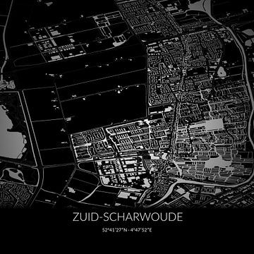 Zwart-witte landkaart van Zuid-Scharwoude, Noord-Holland. van Rezona