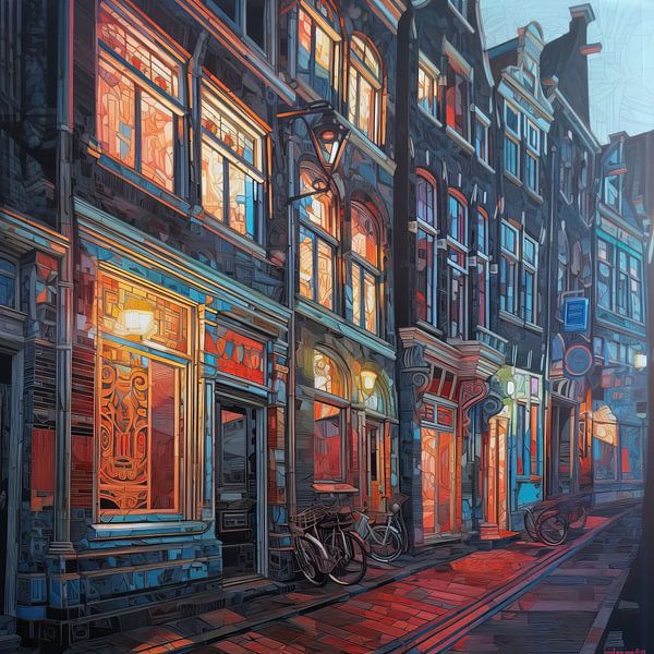 Amsterdamse Winkelstraat In Ochtend van ARTEO Schilderijen