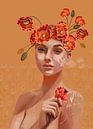 Melancholisches Frauenporträt mit Blumen, moderne Malerei. von Hella Maas Miniaturansicht
