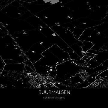Zwart-witte landkaart van Buurmalsen, Gelderland. van Rezona
