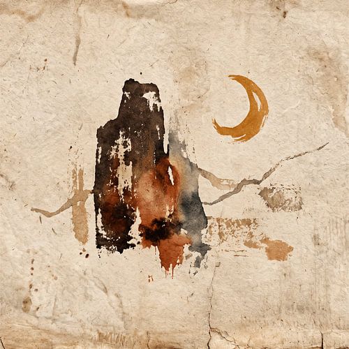 Wabi-Sabi: Abstract Japanese landscape with moon in earthy tones