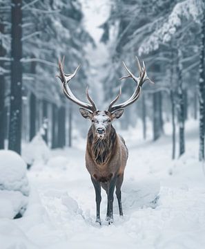 Trots hert: winterlandschap van fernlichtsicht