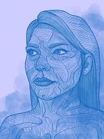 Line portrait blue woman