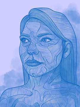 Lijn portret blauwe vrouw van Sam Soesbergen