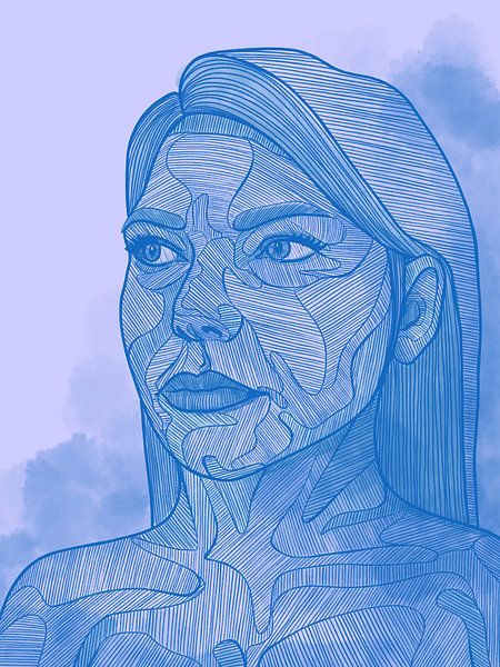 Line portrait blue woman by Sam Soesbergen
