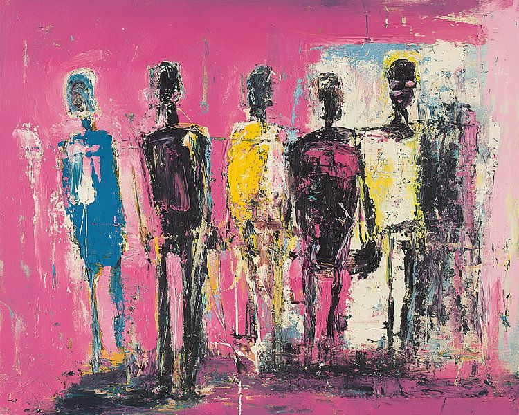 Groupe de personnes sur fond rose par Caprices d'Art