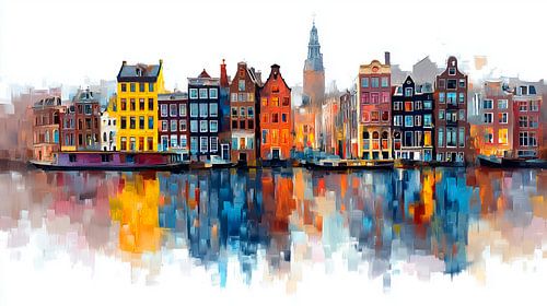 Dutch old town water reflection painting