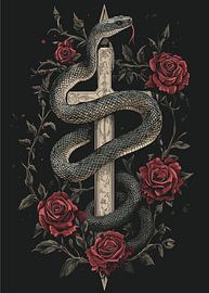 Serpent gothique avec des roses autour d'une épée sur Pixelbull Design