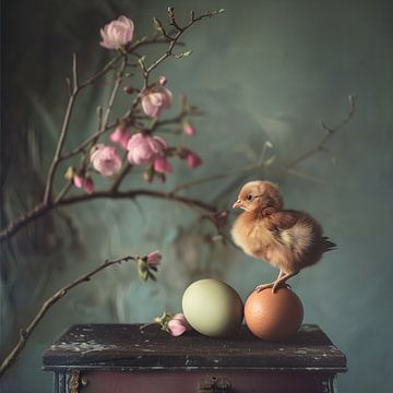 Nature morte avec un petit poussin sur Jacky