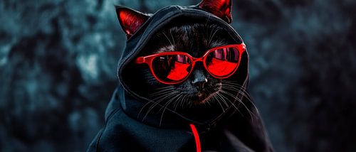 Stijlvolle zwarte kat met zonnebril