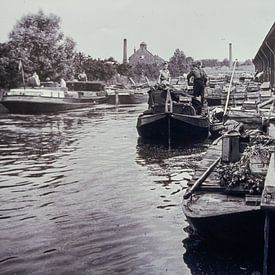 Aanvoer met Westlanders Groenteveiling Naaldwijk in zwart en wit. van Nicolaas Digi Art