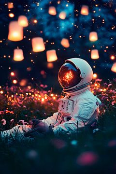 Astronaut in a magical flower meadow by Poster Art Shop