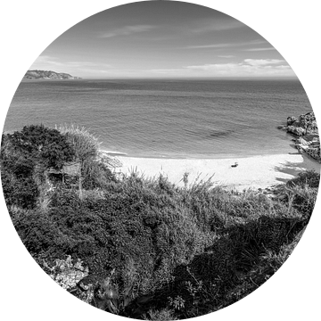 Eenzaam strand in Andalusië aan de Costa Del Sol in zwart-wit